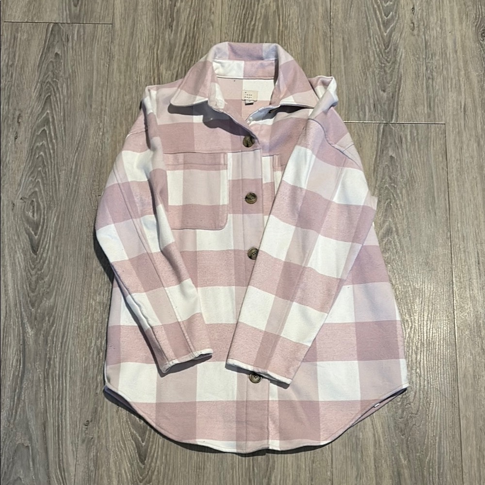 Pink and White Plaid Button-Up Shirt